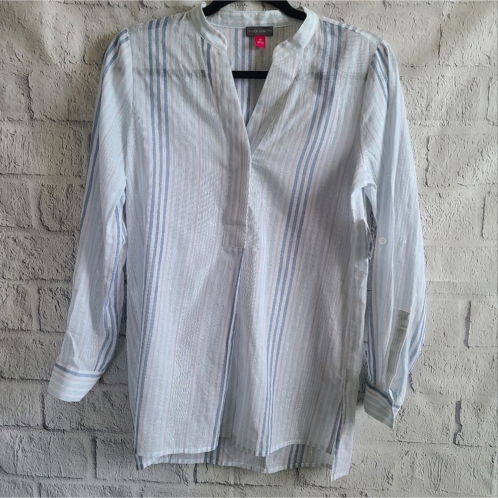 Vince Camuto Blue And White Striped Blouse NWT SZ XS